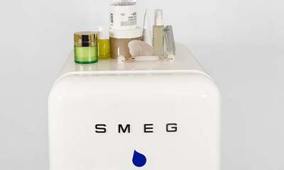 Free SMEG Mini Fridge Stacked with Skincare Products